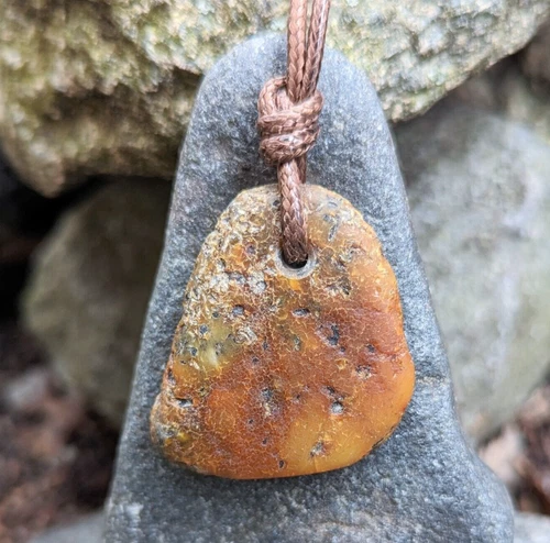 Unpolished Raw Amber Pendant Brown Drusy Natural Amber Amulet Unisex