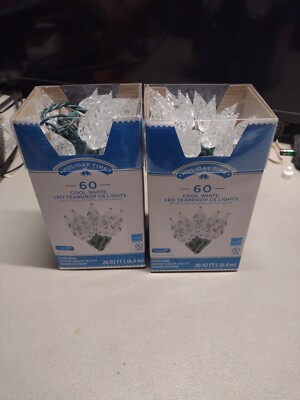 120 Holiday Time Cool White Diamond Faceted C6 Teardrop LED String Lights - NEW