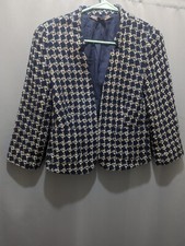 Jigsaw Linton Women's Coat Size 10 Houndstooth Pattern Jacket Blue Knit