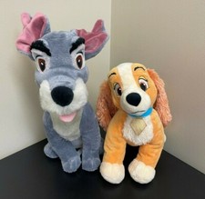 Lady and the Tramp Large 12" Beanbag Plush Set Puppy Dog Disney Gray Orange