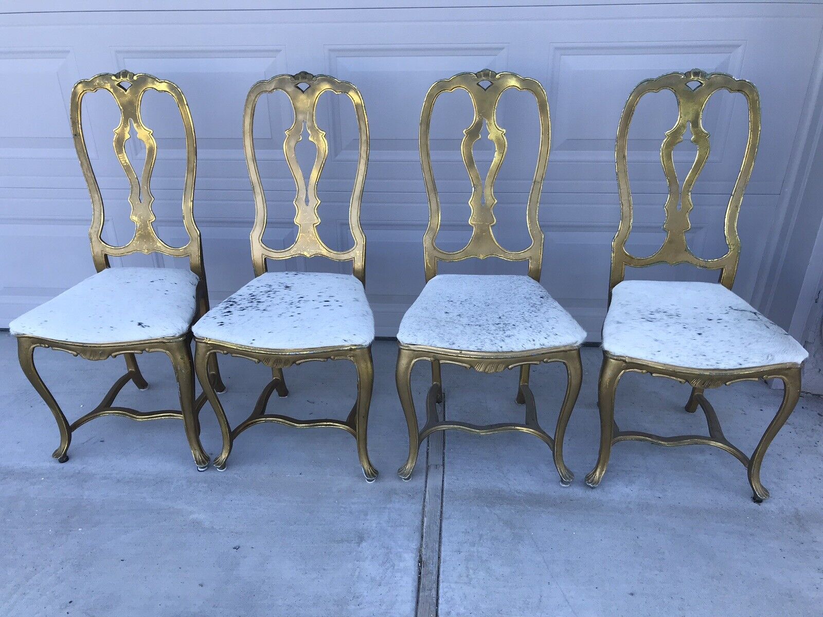 Set 4 Gilt Metal Italian Cowhide Vintage Chairs