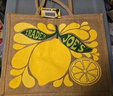 Trader Joe's Lemon-Lime Citrus Reusable Jute Tote Bag  (17.5 x 13.5 x 9 inches)