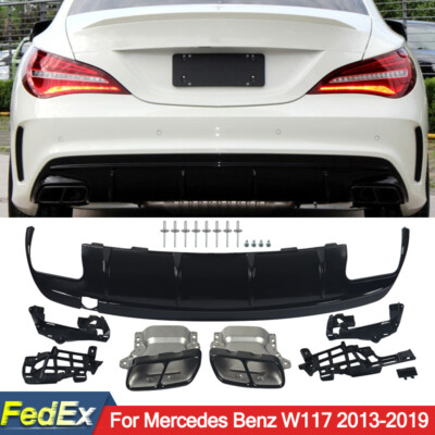 For Mercedes Benz W117 CLA200 CLA250 CLA45 2013-2019 Rear Diffuser Lip+Tailpipes