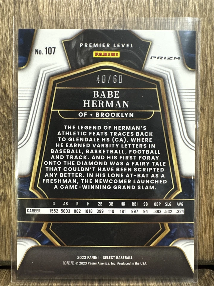 Béisbol Panini Select 2023 Babe Herman #107 verde blanco púrpura Prizm Dodgers Foto 2 de 3