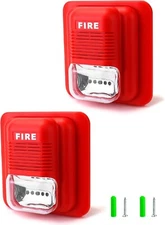 QWORK Fire Alarm, 2 Pack 12 / 24V DC Wired Sound and Light Fire Alarm Warning St