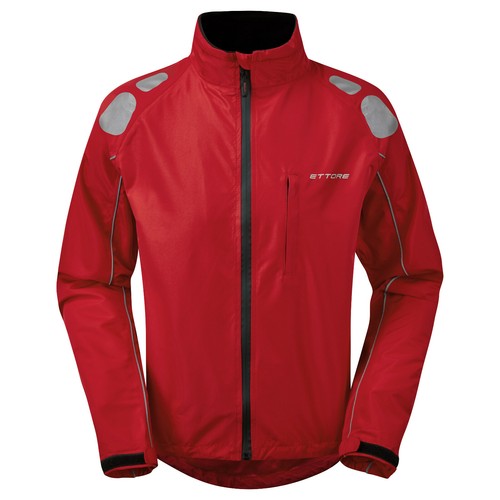 Ettore Mens Cycling Jacket Waterproof Breathable High Vis Red Night
