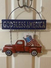 USA Truck Hanging Metal WELCOME ResSIGN Flag America 4th July Rustic Farmhouse