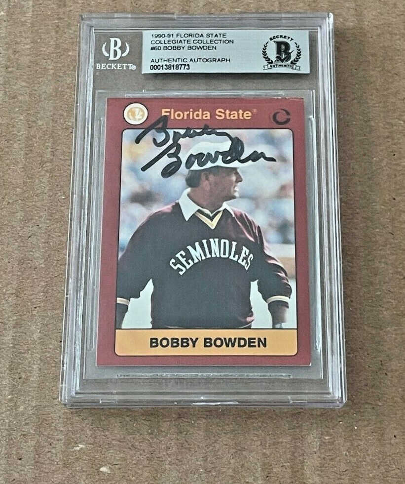 bobby bowden Autographed Signed 1991 Collegiate collection card BECKETT BAS FSU 