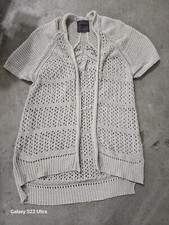 Guinevere Crochet Cardiga, Size S, Beige Color, Short Sleeve, Boho, Open Knit