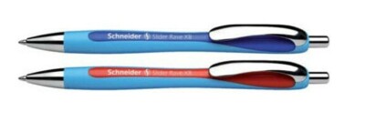 2 x Schneider Kugelschreiber Kuli Slider Rave - Druckmechanik, XB, blau & rot