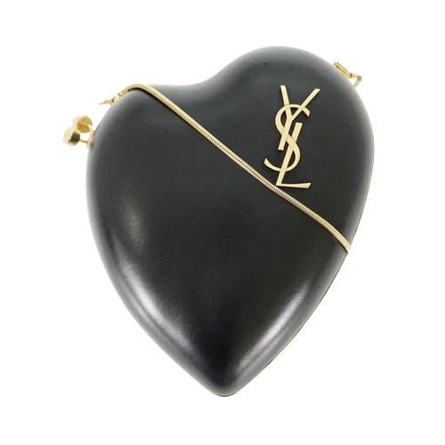 SAINT LAURENT Love Bag D Small LOVE Heart Chain Bag in Black