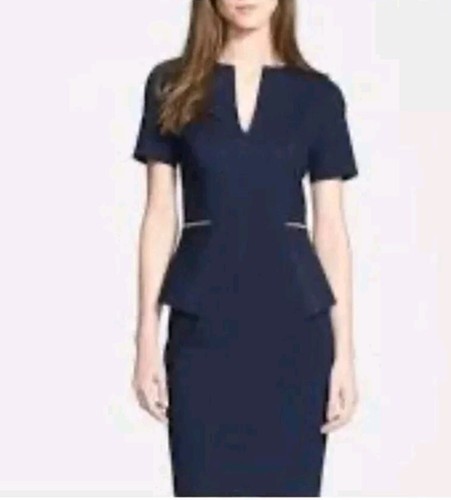 TED BAKER MADDIYE Peplum Bodycon Pencil Suit Navy Dress Midi Dress SZ 5 UK (16) - Picture 2 of 16