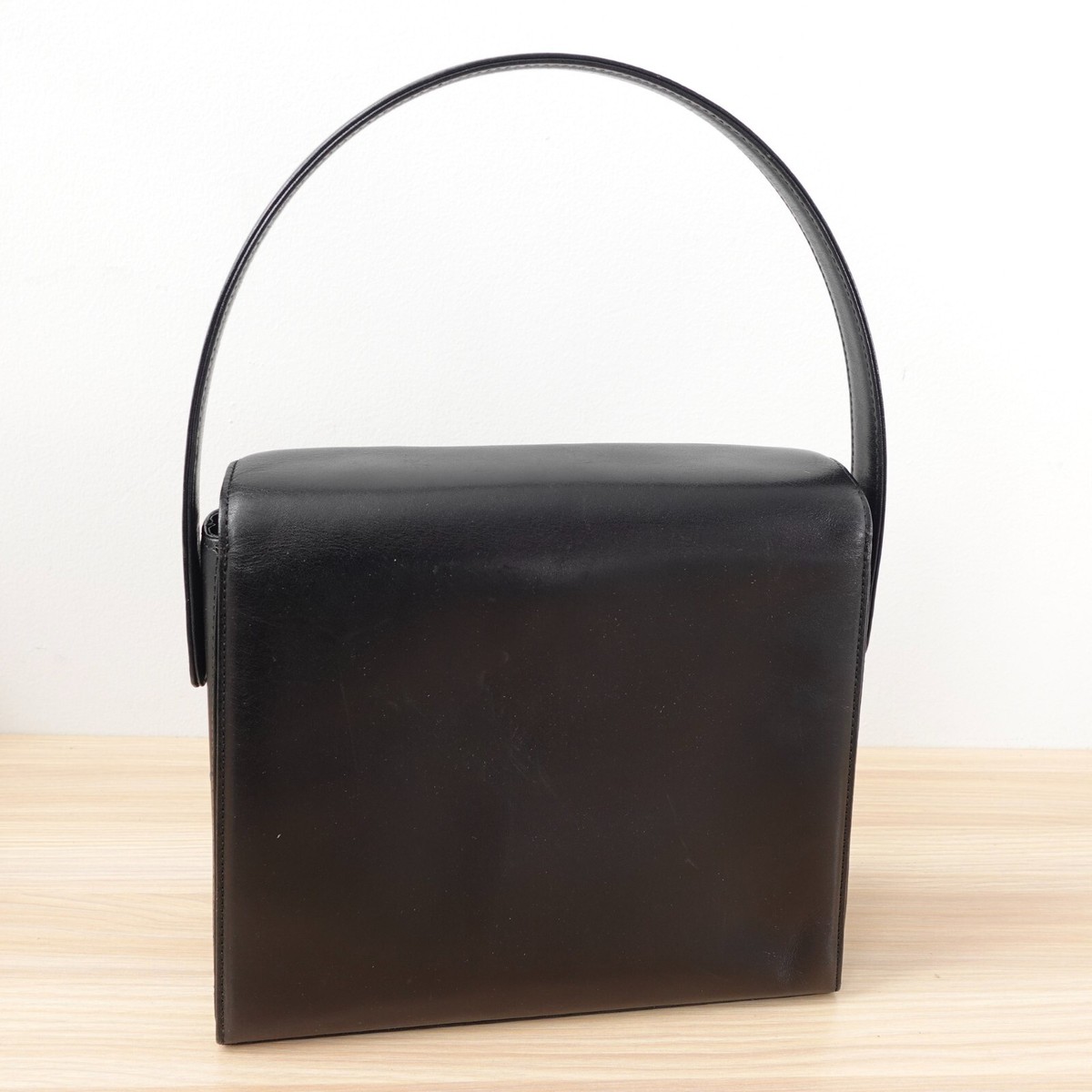 1980s Vintage OSCAR DELA RENTA Bag Black Leather Purse Frame