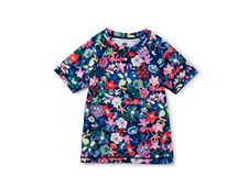 Tea Collection Girl's Short Sleeve Floral Print Swim Rash Guard Top Sz 5
