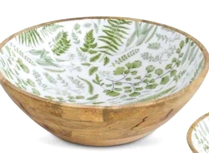 Handmade Wooden Salad Bowl - Sherwood Forest Design New York 15.25" with Ferns - Image 2 of 3