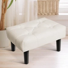 Small Footstool OttomanVelvet Soft Footrest Ottoman with Wood LegsSofa Footre...