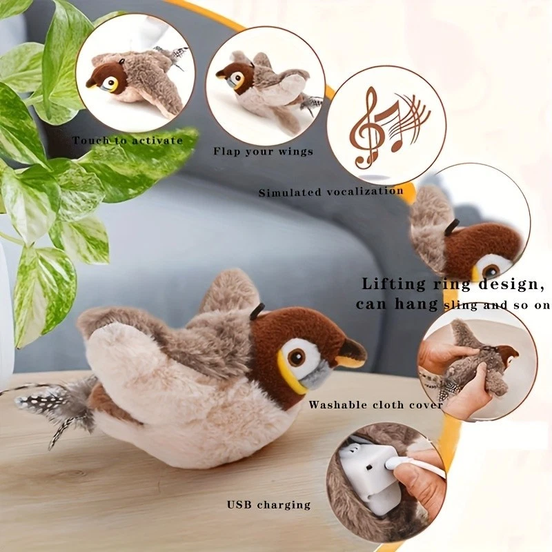 USB Interactive Flying Bird Cat Toys Electronic Pet Simulation Sparrow Toy