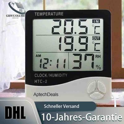 Thermometer Digital LCD Feuchtigkeitsmesser Wecker Zimmerthermometer Thermometer