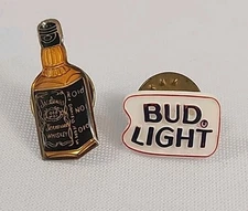 Jack Daniels Old No.1 Bottle Vintage Lapel Hat Pin Tie Tack & Bud Light Beer Pin