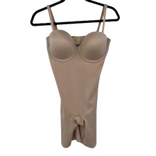 Spanx bodysuit tan 10156R Suit Your Fancy Strapless cupped mid thigh Large L