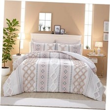 Tufted Comforter Set Queen Size 7 Pieces Farmhouse Queen 7 Pieces Set Beige