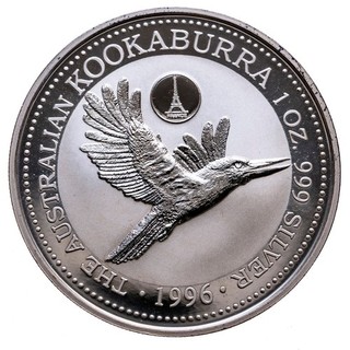 Australian Kookaburra 1 Oz 1996 Privy Mark "Frankreich/Eiffelturm" Proof MGM