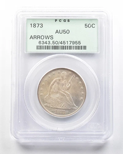 1873 Seated Liberty Half Dollar Arrows AU50 PCGS OGH PQ *1814