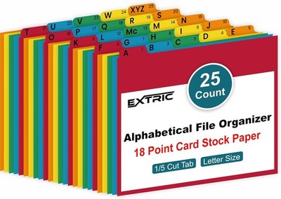 EXTRIC Alphabetical File Organizer, 25 Alphabet Dividers with Multi-color 