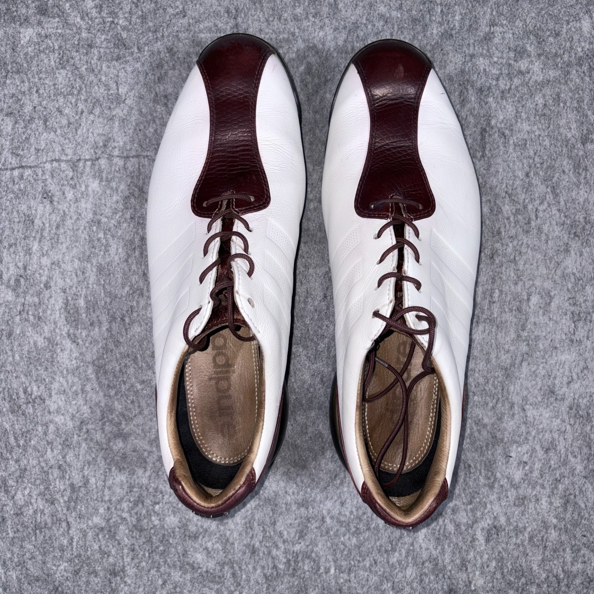 Adidas Adipure TP Leather Golf Shoes White Brown Mens 9.5 US