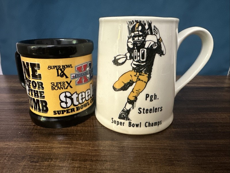 Vintage "Pgh Steelers Super Bowl Champs" Large Ceramic Mug + Super Bowl XL Mug
