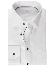 Men ETON White Signature Twill Shirt White Pockets Classic Fit Size 46 18