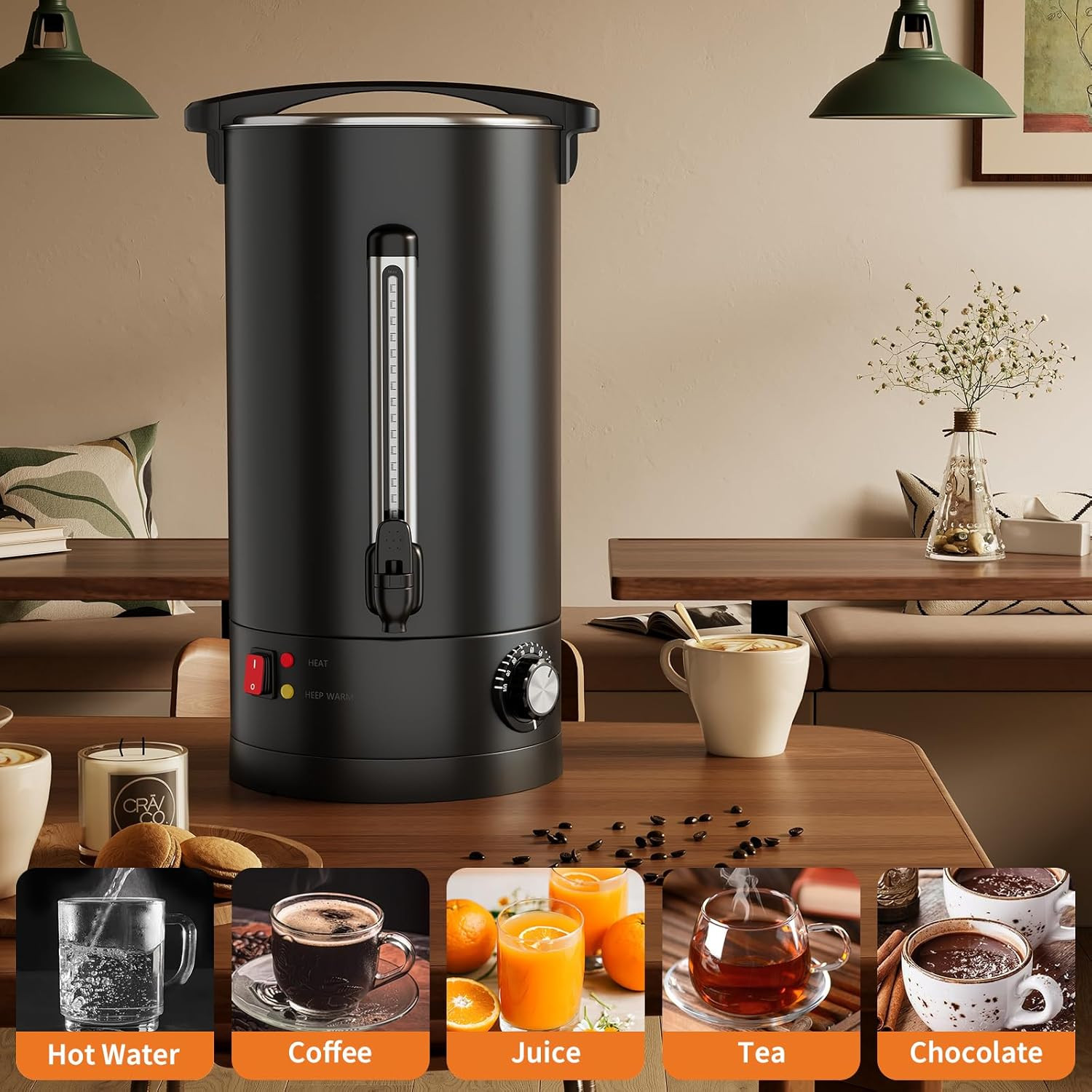 Large 120-Cup Stainless Steel Coffee Urn with Automatic Temperature Control