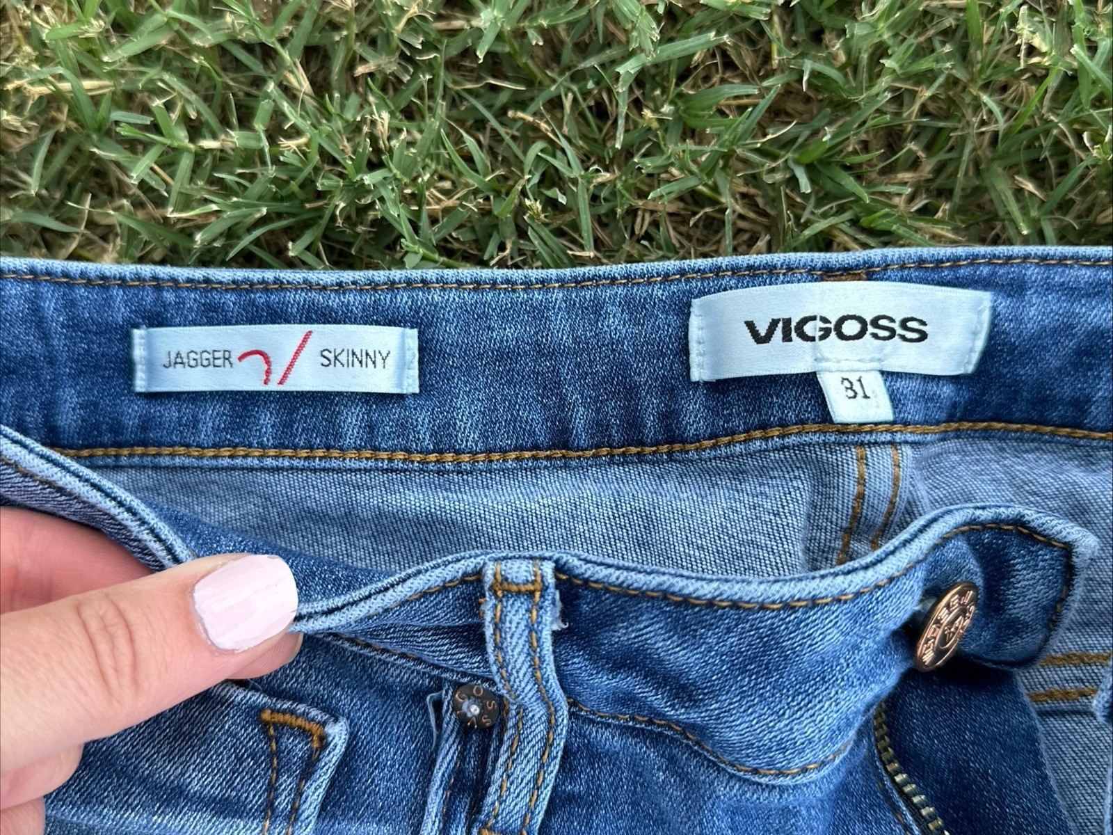 Vigoss Jeans Womens 31 Skinny Jagger Distress Dark Wash Blue