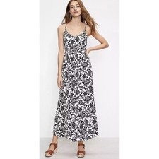 LOFT Vine Black/White Tie Back Strappy Flowy Gauzy Lose Rayon Maxi Dress XS