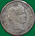 1907-D Barber Dime Choice Extremely Fine XF+ Coin, Scrape #35717