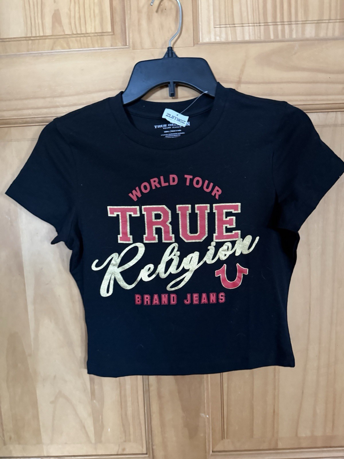 Women's True Religion High Shine Black Cropped Tshirt Size XS