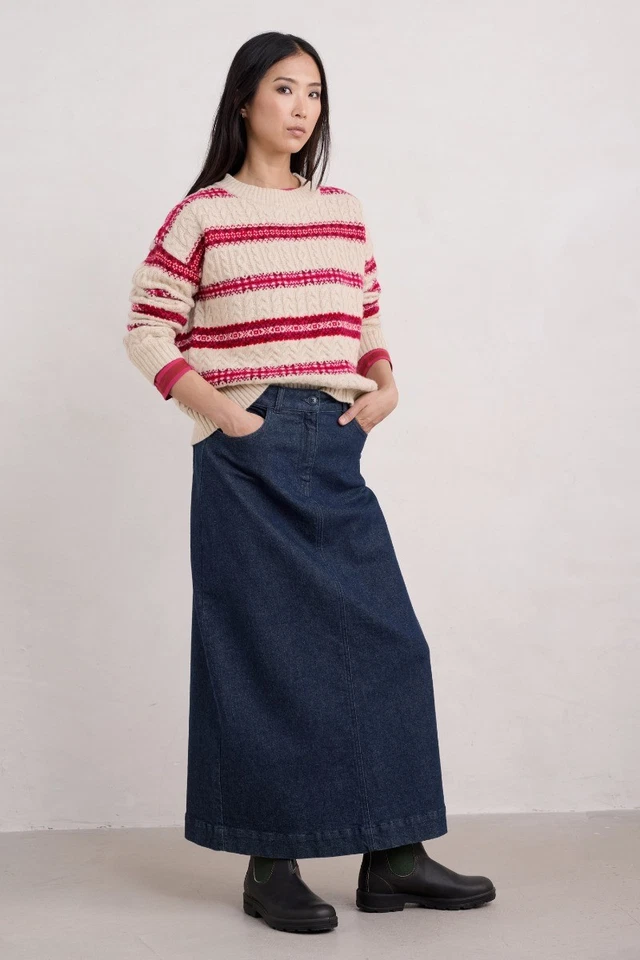 Seasalt Women's Regular Shepherd Fair Isle Cable Knit Jumper with Lambswool Snow - Image 4 of 4