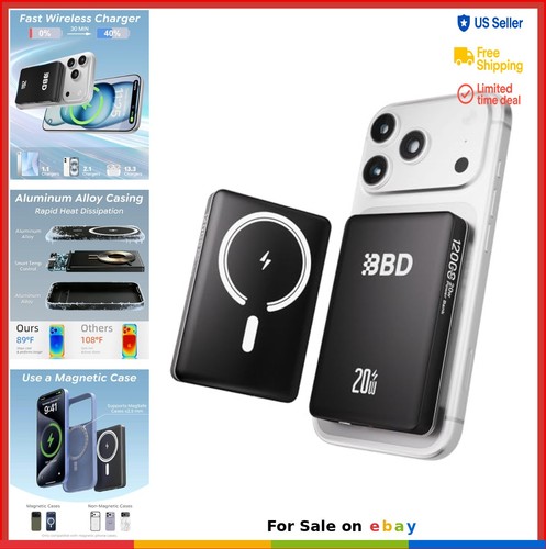 Magnetic Wireless Power Bank 12000mAh 20W USB-C Fast Charging Portable Battery