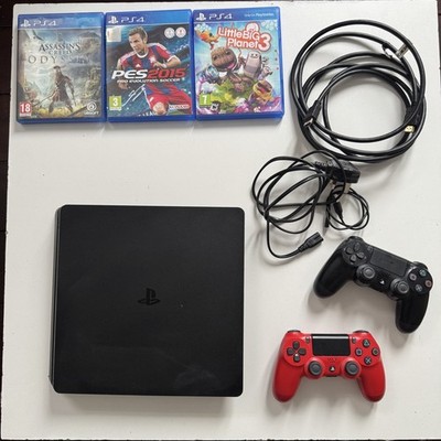Sony PlayStation 4 PS 4 Slim Schwarz 500GB Bundle. 2 Controller, 3 Spiele, Kabel
