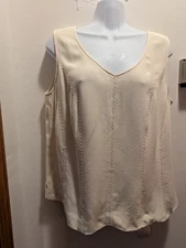Elana By Tanner Women's 12 Ivory Sleeveless V Neck 100% Silk Blouse