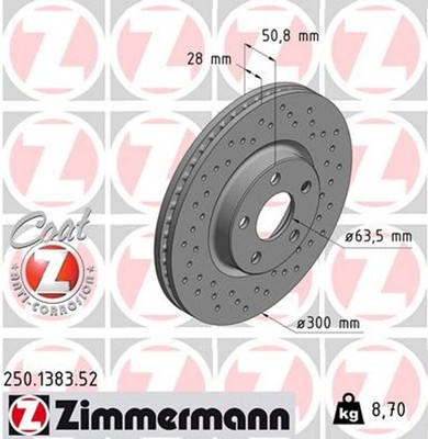 2x ZIMMERMANN Bremsscheibe SPORT Z 250.1383.52 für MAX WA6 CJ FORD CK GALAXY 3