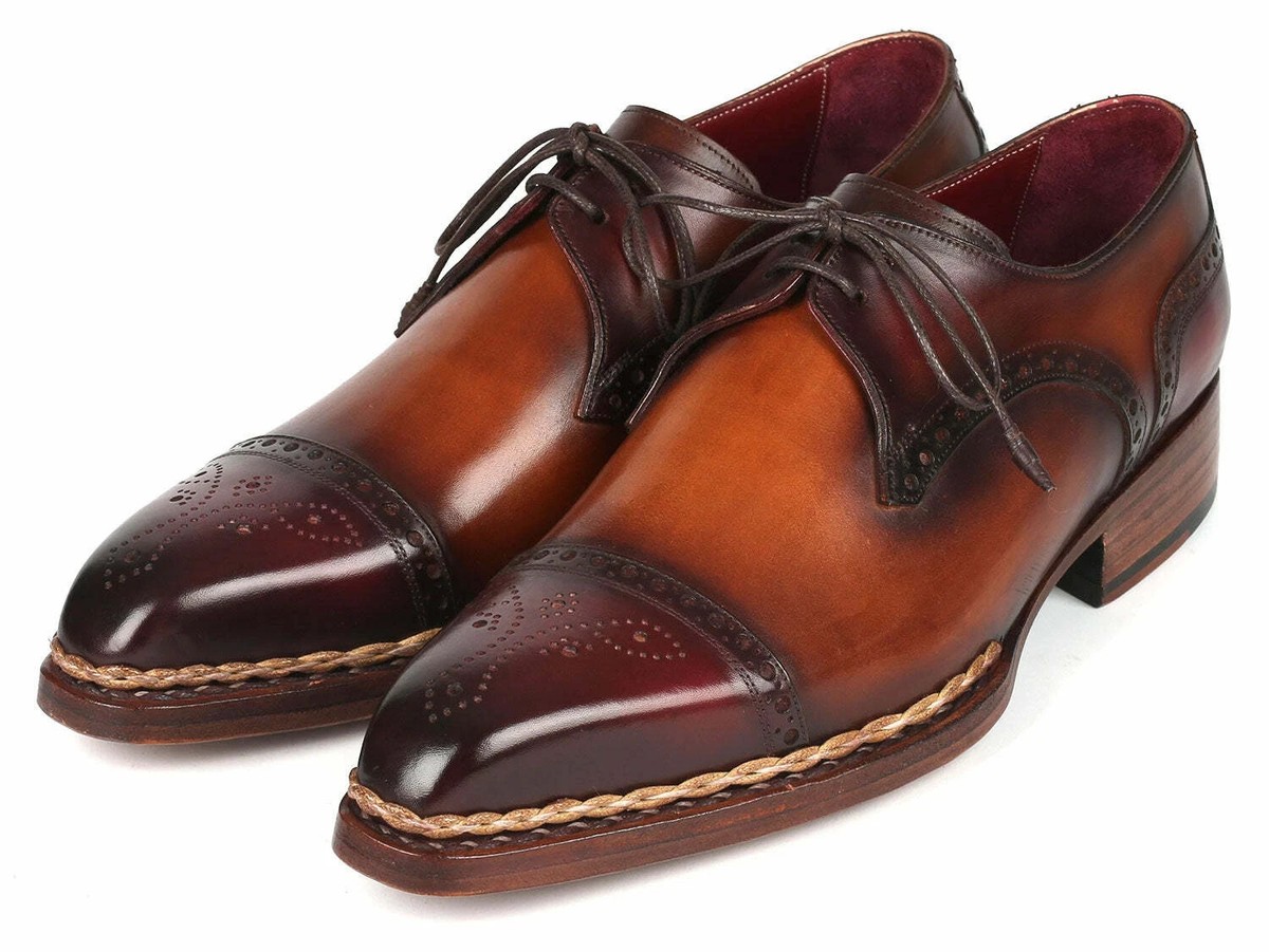 Men\'s Brown Leather Lace-Up Oxfords with Black Cap Toe Aidan Burnished Brown Cap Toe Oxford main image 2