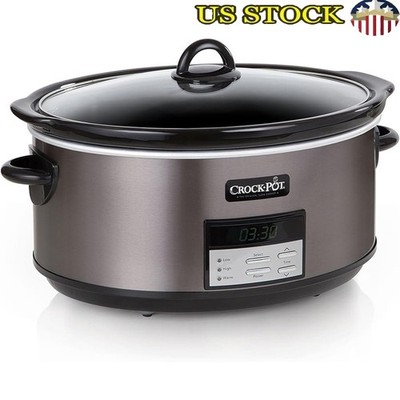 Slow Cooker 8 Quart Digital Timer Auto Warm Memory Function Dishwasher Safe Pot