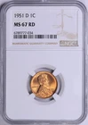 1951 D Lincoln Cent NGC MS67 RED