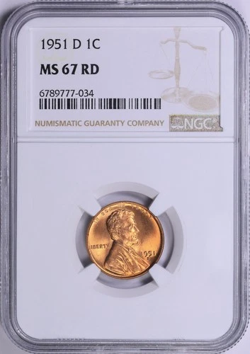 1951 D Lincoln Cent NGC MS67 RED