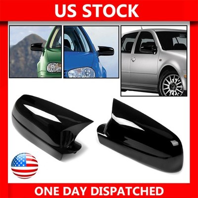 Pair Rearview Side Mirror Cover For 1997-2004 VW Golf 4 MK4 GTI R Gloss Black