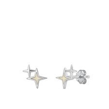 Sterling Silver Classic White Synthetic Opal North Star Astrological Earrings