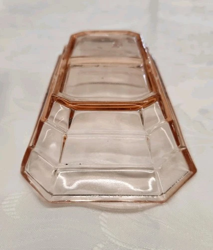 Vintage  Pink Depression Glass Divided Relish Dish EUC