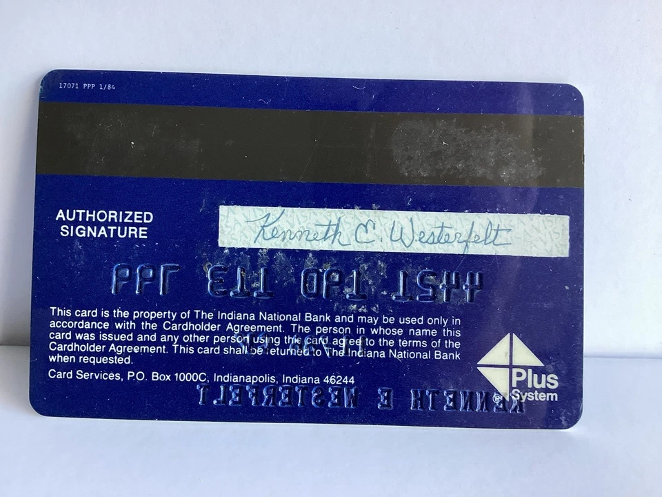 Tarjeta de crédito Visa Indiana National Bank clásico caducado 1986 Buffalo Animal Foto 2 de 2