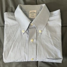 Brooks Brothers Blue Plaid Regent Fit Dress Shirt Size 16.5